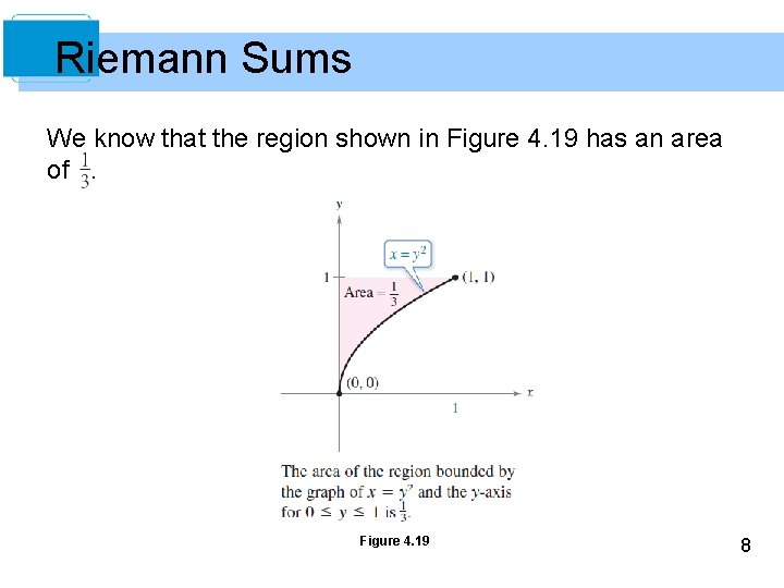 Riemann Sums We know that the region shown in Figure 4. 19 has an