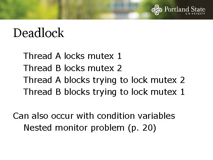 Deadlock Thread A B locks mutex 1 locks mutex 2 blocks trying to lock