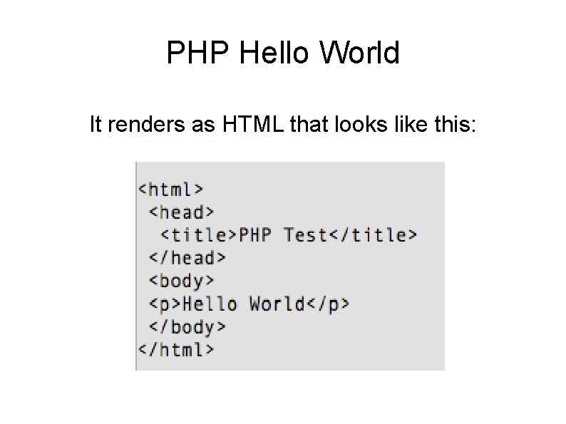 PHP Hello World It renders as HTML that looks like this: 