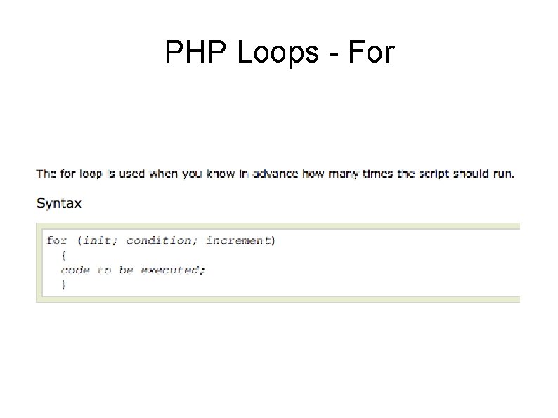 PHP Loops - For 