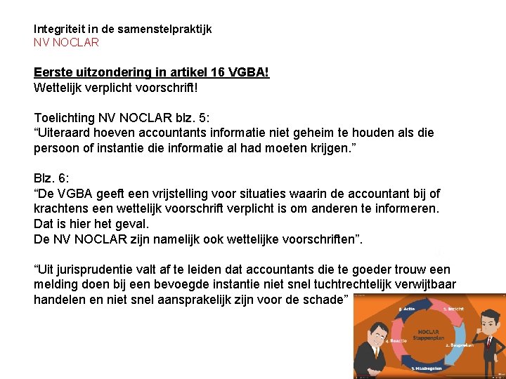 Integriteit in de samenstelpraktijk NV NOCLAR Eerste uitzondering in artikel 16 VGBA! Wettelijk verplicht