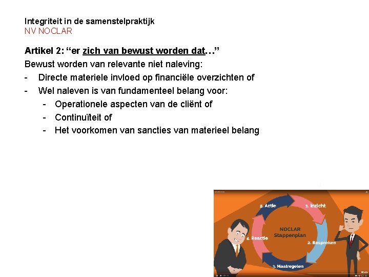 Integriteit in de samenstelpraktijk NV NOCLAR Artikel 2: “er zich van bewust worden dat…” Integriteit in de samenstelpraktijk NV NOCLAR Artikel 2: “er zich van bewust worden dat…”