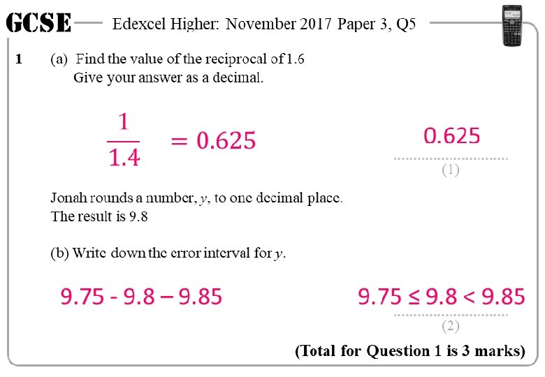 GCSE 1 Edexcel Higher: November 2017 Paper 3, Q 5 (a) Find the value