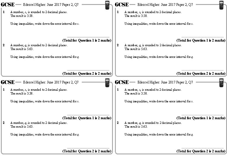 GCSE 1 Edexcel Higher: June 2017 Paper 2, Q 7 A number, x, is