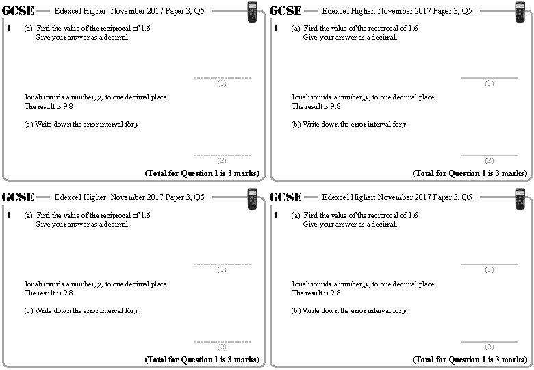 GCSE 1 GCSE Edexcel Higher: November 2017 Paper 3, Q 5 (a) Find the