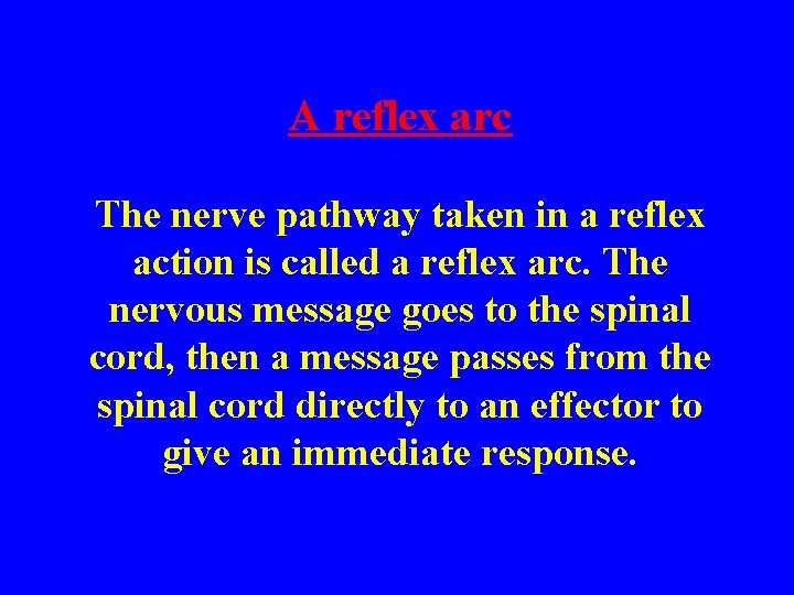 A reflex arc The nerve pathway taken in a reflex action is called a
