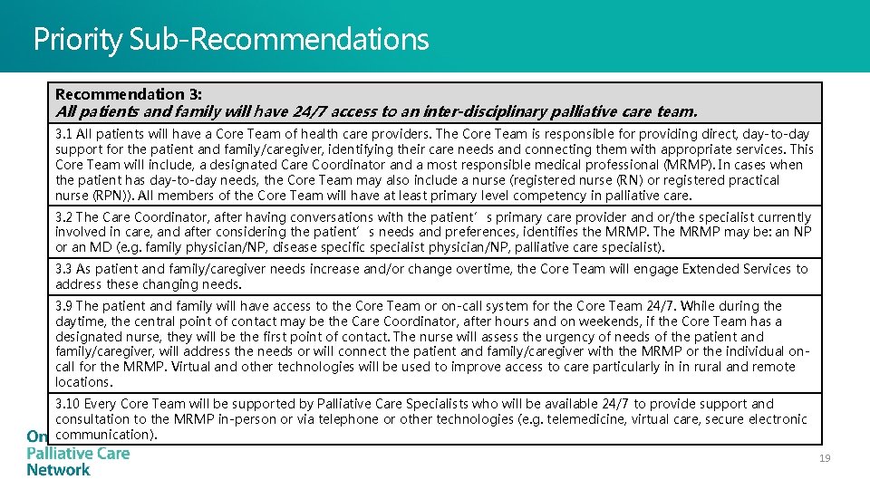 Priority Sub-Recommendations Recommendation 3: All patients and family will have 24/7 access to an