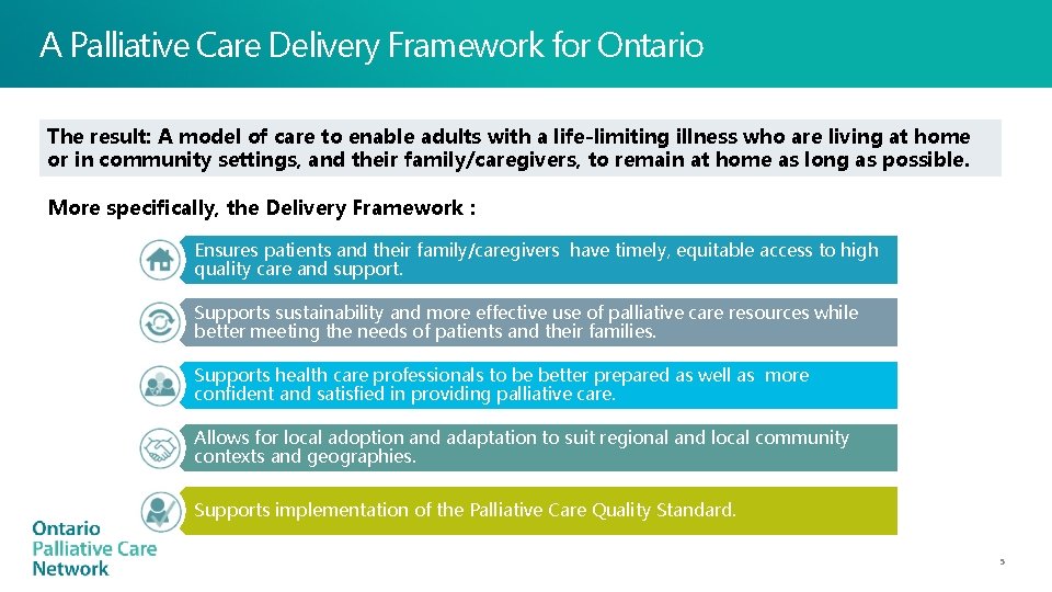 A Palliative Care Delivery Framework for Ontario The result: A model of care to