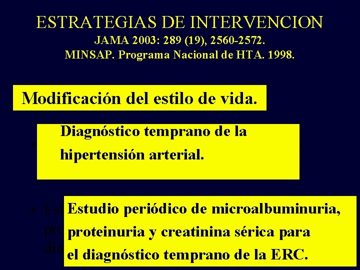 ESTRATEGIAS DE INTERVENCION JAMA 2003: 289 (19), 2560 -2572. MINSAP. Programa Nacional de HTA.