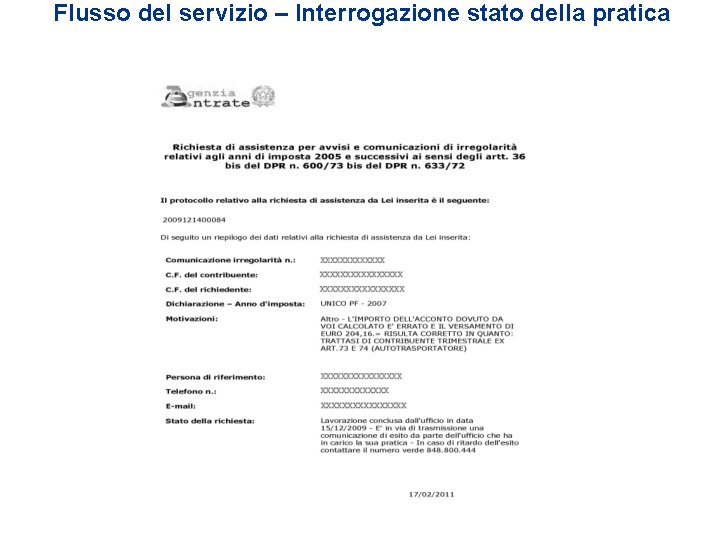 Flusso del servizio – Interrogazione stato della pratica 