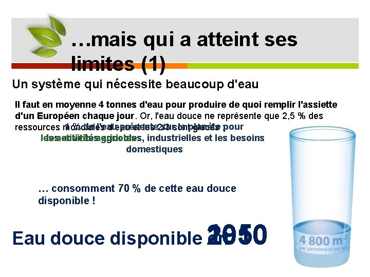 …mais qui a atteint ses limites (1) Un système qui nécessite beaucoup d'eau Il