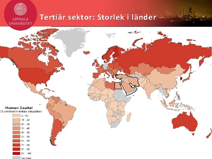 Tertiär sektor: Storlek i länder 