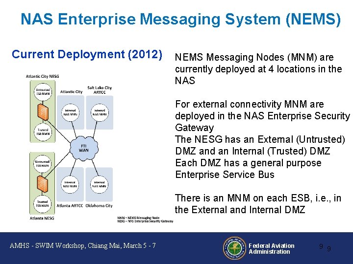 NAS Enterprise Messaging System (NEMS) Current Deployment (2012) NEMS Messaging Nodes (MNM) are currently