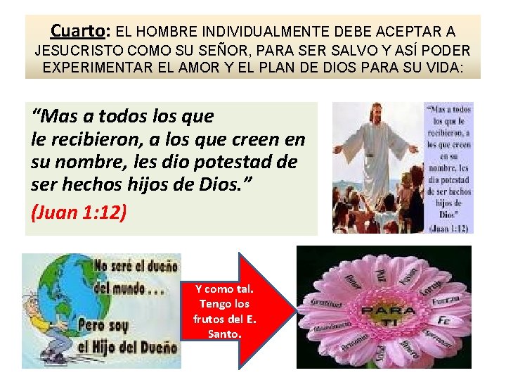 Cuarto: EL HOMBRE INDIVIDUALMENTE DEBE ACEPTAR A JESUCRISTO COMO SU SEÑOR, PARA SER SALVO