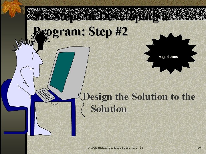 Six Steps in Developing a Program: Step #2 Algorithms Design the Solution to the