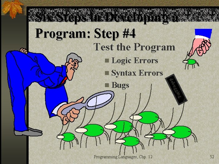 Six Steps in Developing a Program: Step #4 Test the Program n Logic ng