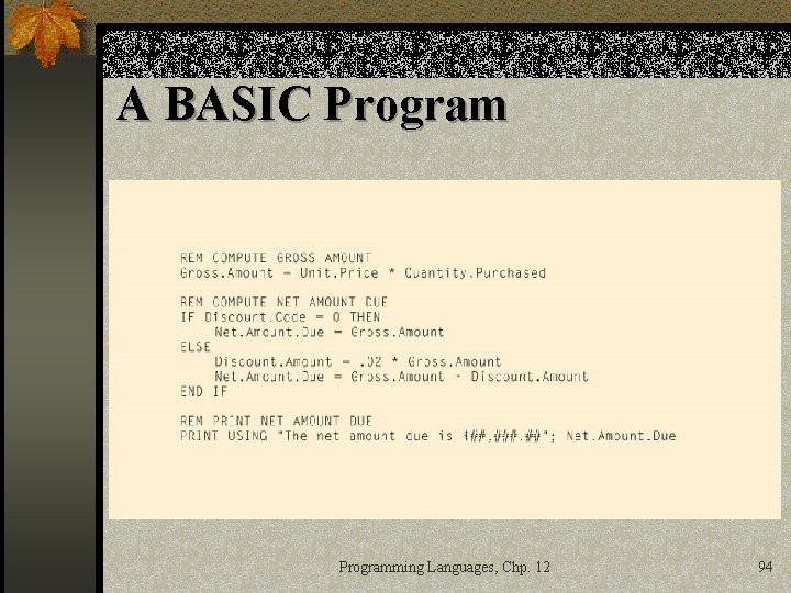 A BASIC Programming Languages, Chp. 12 94 