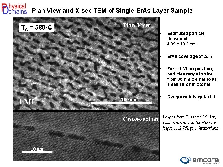 Plan View and X-sec TEM of Single Er. As Layer Sample TG = 580