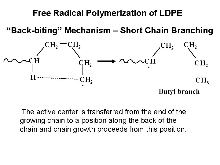 Free Radical Polymerization of LDPE “Back-biting” Mechanism – Short Chain Branching CH 2 CH