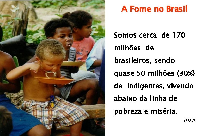 A Fome no Brasil Somos cerca de 170 milhões de brasileiros, sendo quase 50