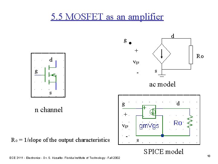 5. 5 MOSFET as an amplifier g . d d + Ro vgs g