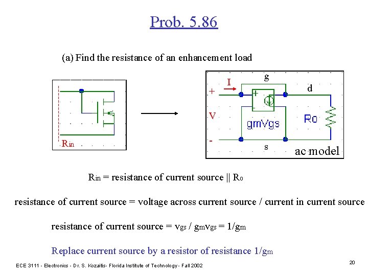 Prob. 5. 86 (a) Find the resistance of an enhancement load + I g