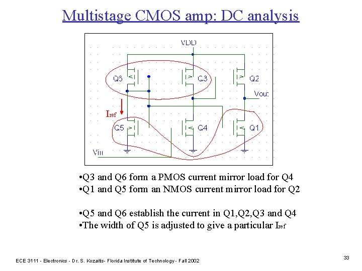 Multistage CMOS amp: DC analysis Iref • Q 3 and Q 6 form a