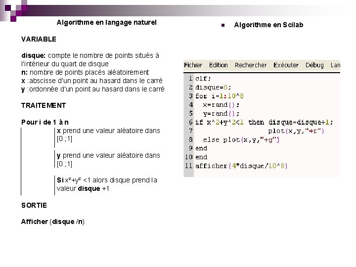 Algorithme en langage naturel VARIABLE disque: compte le nombre de points situés à l’intérieur