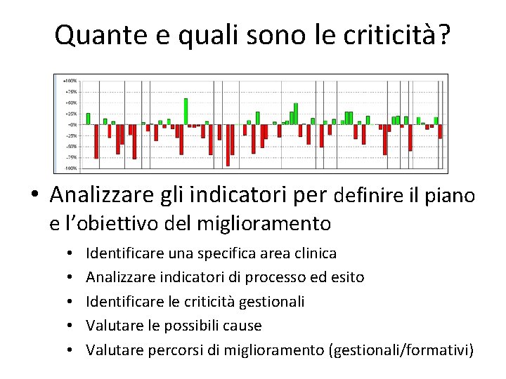 Quante e quali sono le criticità? • Analizzare gli indicatori per definire il piano