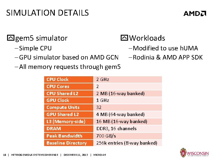 SIMULATION DETAILS gem 5 simulator Workloads ‒ Simple CPU ‒ GPU simulator based on