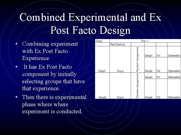 Combined Experimental and Ex Post Facto Design • Combining experiment with Ex Post Facto