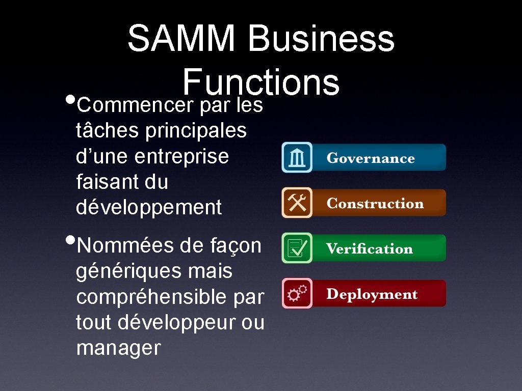SAMM Business Functions • Commencer par les tâches principales d’une entreprise faisant du développement SAMM Business Functions • Commencer par les tâches principales d’une entreprise faisant du développement