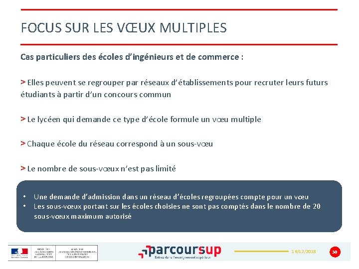 FOCUS SUR LES VŒUX MULTIPLES Cas particuliers des écoles d’ingénieurs et de commerce :