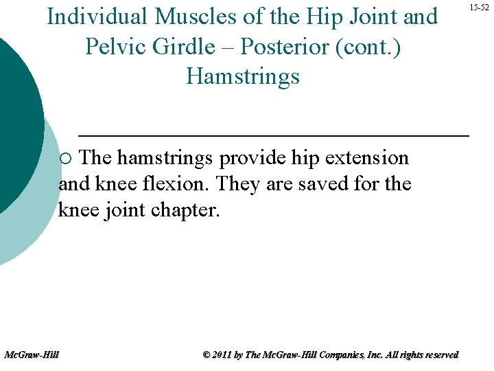 Individual Muscles of the Hip Joint and Pelvic Girdle – Posterior (cont. ) Hamstrings