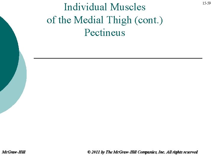 Individual Muscles of the Medial Thigh (cont. ) Pectineus Mc. Graw-Hill © 2011 by