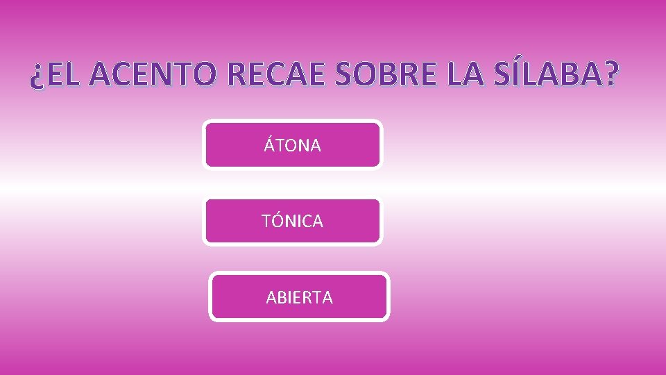 ¿EL ACENTO RECAE SOBRE LA SÍLABA? ÁTONA TÓNICA ABIERTA 