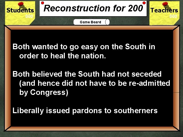 Students Reconstruction for 200 Teachers Game Board Both wanted to go easy on the