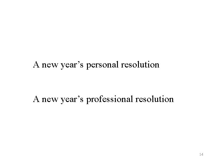 A new year’s personal resolution A new year’s professional resolution 14 