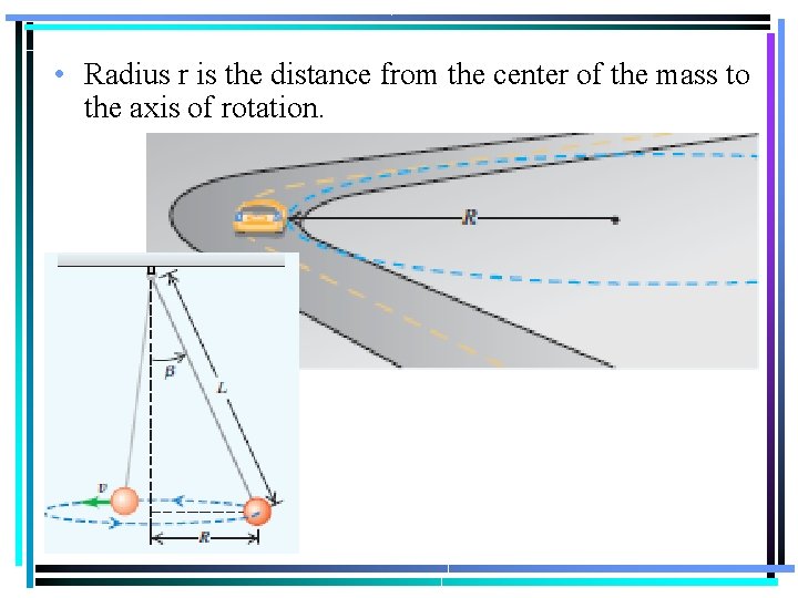  • Radius r is the distance from the center of the mass to