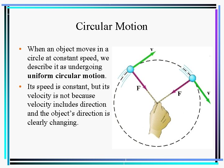 Circular Motion • When an object moves in a circle at constant speed, we