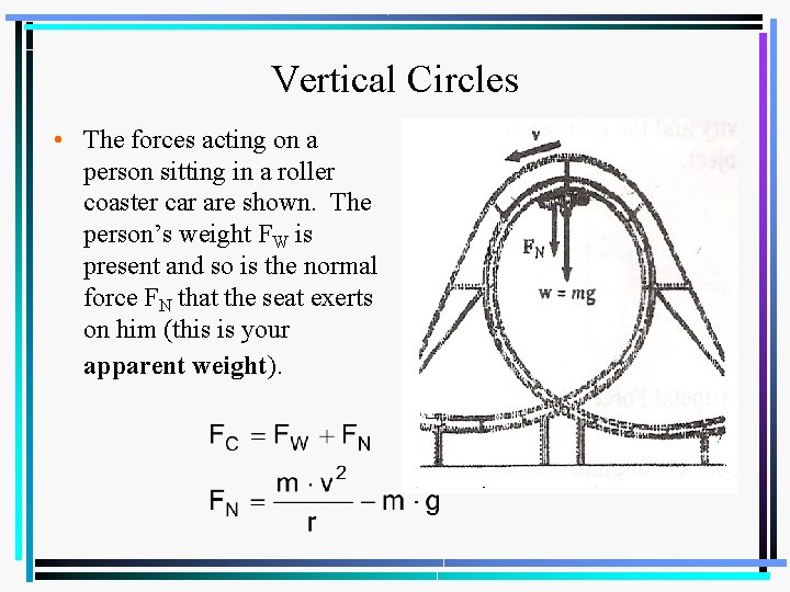 Vertical Circles • The forces acting on a person sitting in a roller coaster