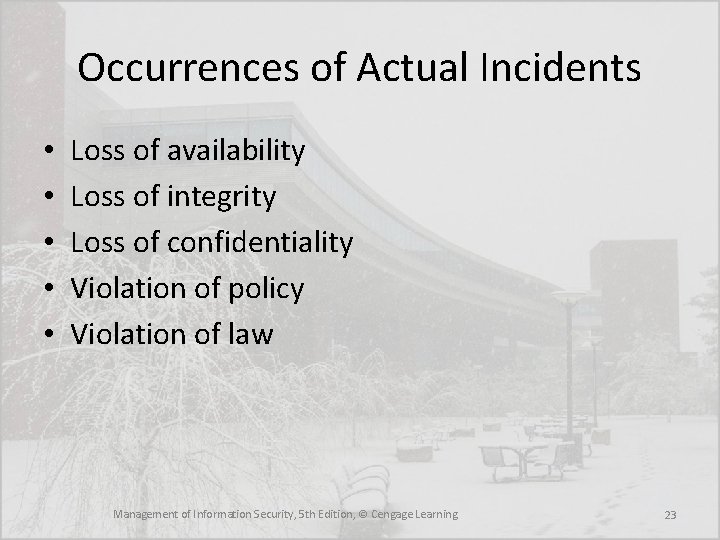 Occurrences of Actual Incidents • • • Loss of availability Loss of integrity Loss