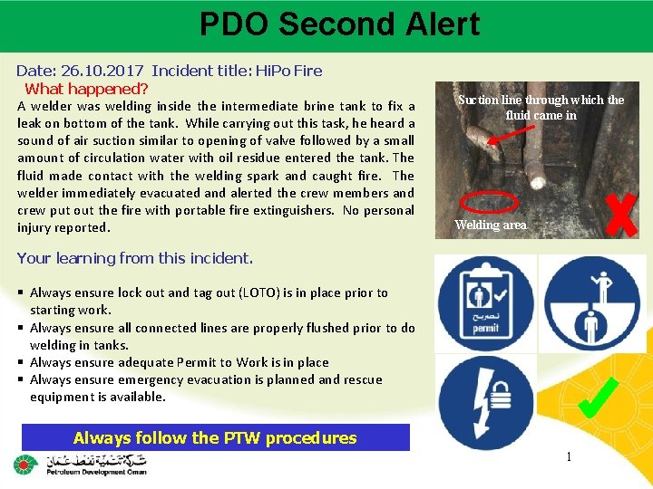 PDO Second Alert Main contractor name – LTI# - Date of incident Date: 26.