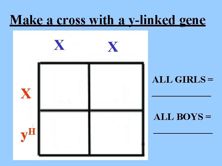 Make a cross with a y-linked gene X X ALL GIRLS = ______ X