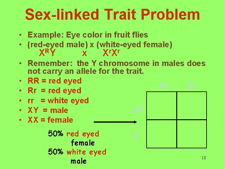 Sex-linked Trait Problem • Example: Eye color in fruit flies • (red-eyed male) x