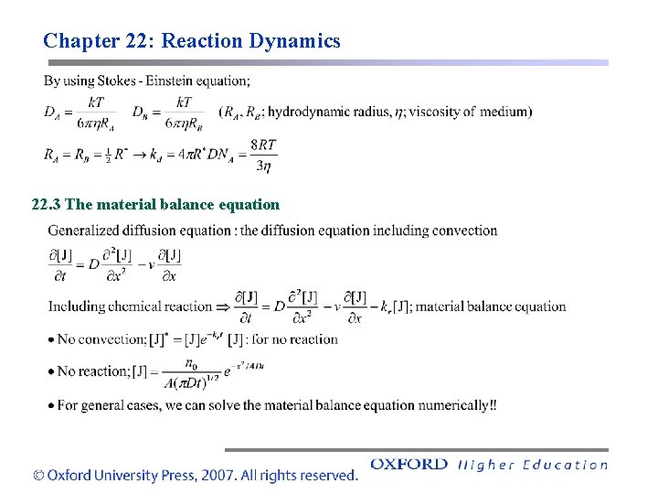 Chapter 22: Reaction Dynamics 22. 3 The material balance equation 