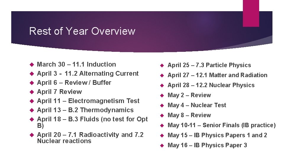 Rest of Year Overview March 30 – 11. 1 Induction April 3 - 11.
