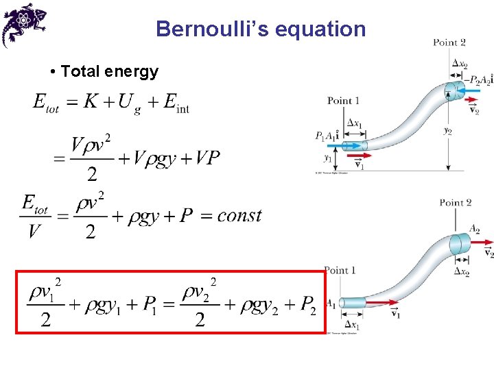 Bernoulli’s equation • Total energy 