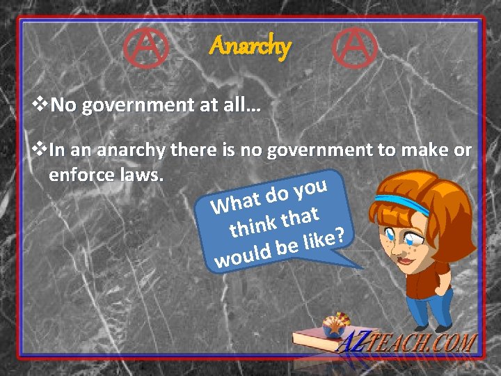 Anarchy v. No government at all… v. In an anarchy there is no government