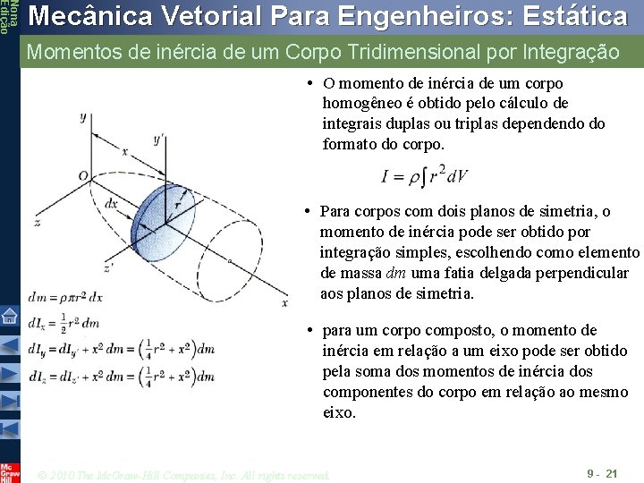 Nona Edição Mecânica Vetorial Para Engenheiros: Estática Momentos de inércia de um Corpo Tridimensional